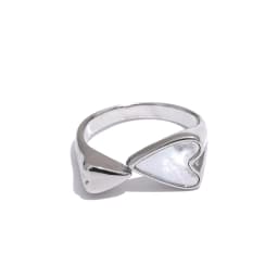 Yhpup Shell Acrylic Heart Stainless Steel Stylish Ring for Women Charms Metal Texture Waterproof Golden Jewelry Gala Gift