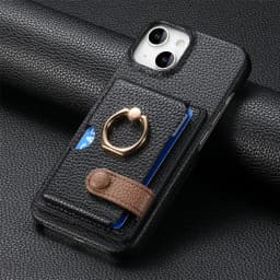 Leather Ring Support Phone Case for IPhone 17 Air 16E 18 16 15 14 13 12 11 Pro Max Plus Wallet with Card Holder Shockproof Cover