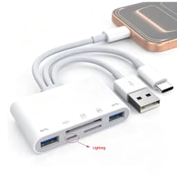 5-in-1 USB OTG Adapter with MicroSD And SD Card Reader Slots Compatible with iPhone iPad USB-C And USB-A Devices SD/SDHC/SDXC/MM