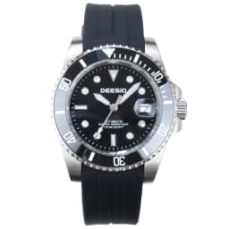 Deesio Luxury Men's Full Automatic Mechanical Watch, 316L Stainless Steel Case, Silicone Strap, Date Display, Luminous Hands, Upgrade 100M Waterproof, High-Mineral Glass, Sport Sweatproof, Self-Wind & Manual Wind, Black Classic Business Casual Design