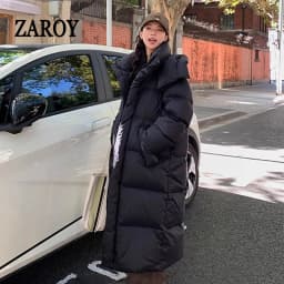 ZAROY Women's Winter Long Jacket Hooded Windproof Warm Thicken Down Coat Snow Outerwears Skiing Parkas Длинные куртк
