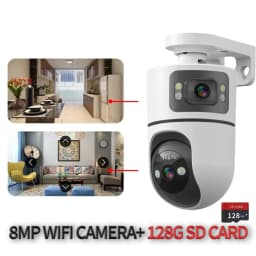 WiFi Indoor Smart Camera 8MP 2 Screen 2 Lens Color Night Vision Cameras Motion Detection Baby Monitor Two-Way Audio Pet CCTV Cam