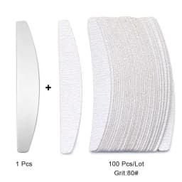 100 Pcs/Lot Replacement Nail Files 80/100/180/240 Grit Half Moon Grey Sandpaper Pads With Metal Handle Removable Durable Files