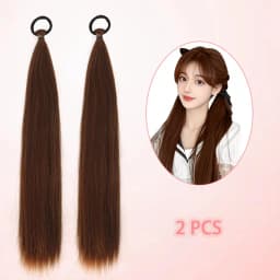 2 Pack Synthetic Black Ponytail Extension with Elastic Tie, Braid Ponytail Extension Braid Hair Extensions for Girls Women