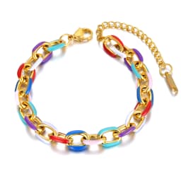 Lokaer Titanium Stainless Steel Chain & Link Bracelets Trendy 18k Gold Plated Colorful Glazed Charm Bracelet For Women B22038
