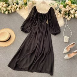 Chic Elegant Square Collar Maxi Dress Women Solid Chiffon Puff Sleeve Dresses 2026 Beach Party Robe Vintage Ruffle Vestidos Y2k