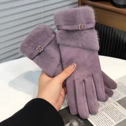 Winter Women Keep Warm Plus Velvet Touch Screen Thicken Plush Wrist Suede Gloves Fashion Personality Elegant Drive Cycling