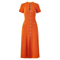 Summer Solid Round Neck Short Sleeved Office Lady Knitted Dress Women Korean Single Breasted Hollow Out Long Dress Fashion Trend