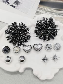 12PCS Shiny Firework Starbust Shoe Charms Accessories Silvery Heart Clogs Shoe Buckles DIY Decorations Round Beads Shoe Clips