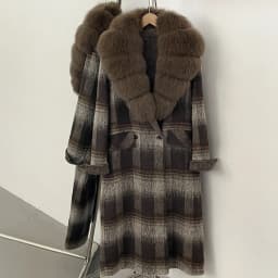 OFTBUY New Warm Winter Outerwear for Female Mid Long 100% Wool Coat Women Real Fox Fur Lapel Collar Vintage Plaid Woolen Jacket