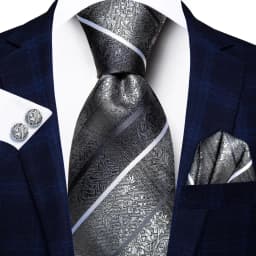 Hi-Tie Silk Wedding Tie For Men Blue White PlaidHandky Cufflink Set Fashion Designer Necktie For Men Business Party Dropship