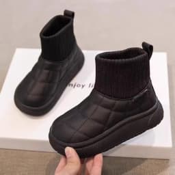 Children's Snow Boots 2-18 Years Old Khaki Padded Thickened Boys Girls Cotton Shoes Winter Black Soft Non-slip Kids Sock Boots