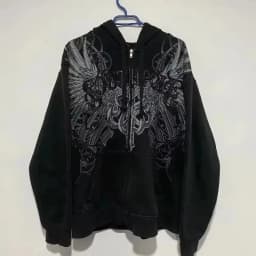 American Retro Fur Collar Flag Printing Oversize Zipper Hoodie Men's and Women's Y2K New Harajuku Hip Hop Goth Casual Sweatshirt