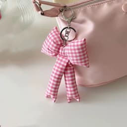 Y2K Pink Puff Grid Bowknot Bag Charms Keychain Trendy 3D Bowknot Keyring Pink Blue Plaid Bow Handbag Pendant Fashion Accessories