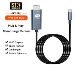 USB C To HDMI Cable 2M/6.6FT 4K 30/60Hz Type C To HDMI HD TV Converter Adapter For IPhone 15 MacBook Pro/Air IPad Samsung Laptop