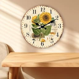 1pc Retro Wood Wall Clock, Two Sunflower Flower Design Wall Clock, Non-Ticking Silent Wall Clock, Home Living Room Decoration