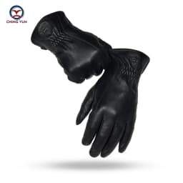 2025 New Winter man deer skin leather gloves male warm soft men's glove black three lines design men mittens sheep hair lining