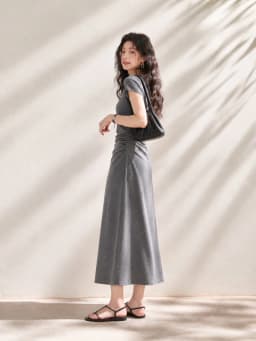Slim Fit A-Line Midi Dress Women's Short Sleeve T-Shirt Dress High Waist Pleated Spring Summer Autumn Commute Style Casual Dress