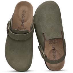 Comwarm Cow Suede Women Clogs With Adjustable Buckle Cork Footbed Leather Mules Comfort Slip on Women Slippers Summer Cork Clogs