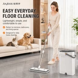Joybos Ultra-Slim Flat Mop and Bucket System, Hands-Free Wash & Dry Floor Mop Set with 2 Microfiber Pads, 360° Swivel Mop with Squeegee Edge for Hardwood Tile Laminate