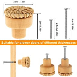 6/12PCS Rattan Wooden Drawer Knobs Boho Rattan Dresser Knobs Round Handmade Cabinets Dresser Handles Cupboard Wardrobe Door Pull