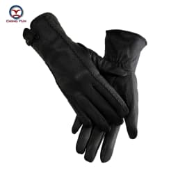 New Women's Genuine Leather Winter Warm Women's Soft 70% Wool Lining Rivet Buckle High-Quality Connected Finger Gloves