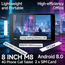 8 Inch T10 3GB RAM 32GB ROM M8 Android 8.0 WIFI 4G Phone Call Tablet PC MTK6797 10-Core 1.6GHz 1920 X 1200 Pixels