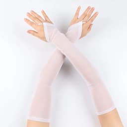 50cm Women Black White Transparent Mesh Breathable Elasticity Hook Finger Long Gloves Sexy Party Etiquette Fingerless Gloves