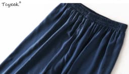 Tcyeek 100% Natural Silk Pants Women Summer Clothes Casual Elastic Waist Wide Leg Pants Solid Color Woman Trousers Streetwear