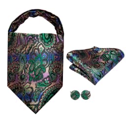 Hi-Tie Silk Mens Ascots Hanky Cufflinks Set Jacquard Paisley Floral Cravat Tie Self Vintage Ascot Black Gray Red Gold Pink Blue