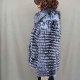 Lady Striped Real Silver Fox Fur Coat Short Jacket Spring Autumn Luxury Elegant Big Size Clothes Luxurious With Fur Collar 2107