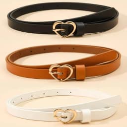 A Set of Three Heart-Shaped Gold Buckle Thin Waist Belt, Versatile for Daily Use