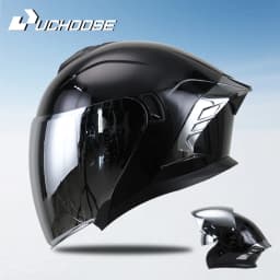 715-Motorcycle Dual Visor Flip-Up Modular Full-Face Helmet Anti-Fog Street Bike Racing Helmet for Women and Men Retro 3/4 Helmet