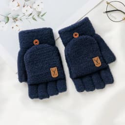 Men's Winter Gloves Flip Warm Writing Mittens Student Half Finger Flip Thermal Jacquard Knit Male Soft Elastic Business Gloves