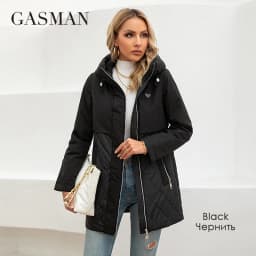 GASMAN New Women Jacket Spring 2023 High-Quality Mid-Length Women Coat Stitching Hooded Design Windproof Casual parkas 8226