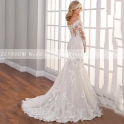 Customized O-Neck Appliques Crystal Long Sleeves Wedding Dress 2026 Mermaid Floor Length Detachable Sweep Train Bridal Gown