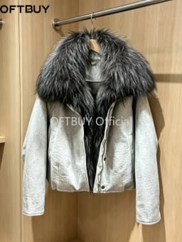 OFTBUY Thick Warm Puffer Coat Women Large Real Natural Raccoon Fur Clothing New 90% White Duck Down Jacket Fashion Female Parkas