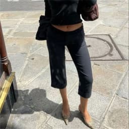 Women Solid Color/Polka Dot Capri Pants High Waist Slim Fit Split Hem Cropped Trousers Casual Summer Y2K Vintage Streetwear