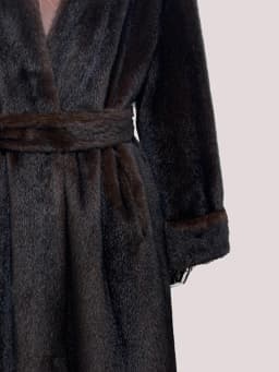 Mauroicardi Spring Winter Elegant Luxury Long Thick Warm Fluffy Soft Brown Faux Mink Fur Coat Women with Deep V Neck Sashes 2025