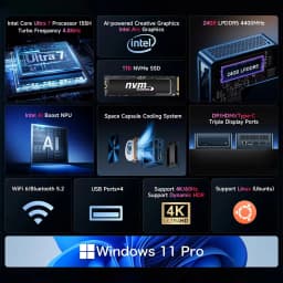 Bmax B11 Power Mini Pc Intel Core Ultra 7 155H 24Gb Lpddr5 4400Mhz Ram 1Tb Ssd Windows 11 Pro Wifi 6 Bluetooth 5.2 HDMI Type C