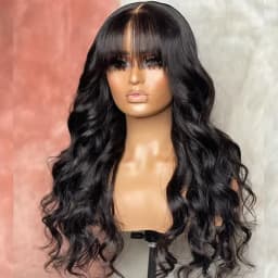 3x1 Full Machine Made Body Wave Human Hair Wigs With Bangs 15A Brazilian Virgin Remy Hair Glueless Wear And Go Wig Natural Black For Women