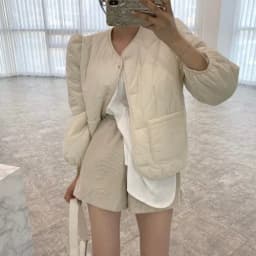 White Thickened Cotton Jacket Women's Chic Winter New Style Elegant round Neck Bubble Sleeve Warm Coat Korean Style Loose Fit