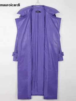Mauroicardi Spring Long Waterproof Soft Purple Pu Leather Trench Coat for Women Sashes Luxury Elegant Leather Overcoat 2025