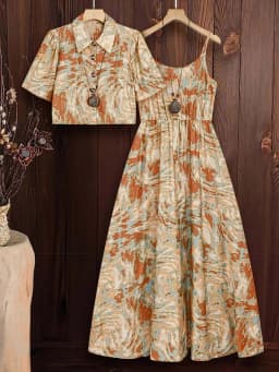 Plus Size Marble Print Tank Dress & Top Set, Casual Sleeveless Dress & Top, Women's Two-piece Outfits for All Seasons
