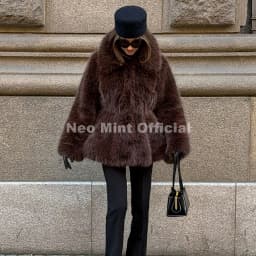 Neo Mint Trendy 2026 Winter Hot Chocolate Brown Peplum Fur Jacket Women Vintage Fashion Fluffy Faux Fox Fur Coat Long Outerwear