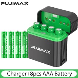 PUJIMAX 1.5V AAA 1100mWh Rechargeable Lithium-ion Battery With Smart Battery Charger SET Batteries Individually Available