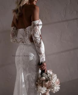 Charming Removeable Sleeves Sweethart Full Lace Mermaid Wedding Dresses Sweep Trian Custom Made Bridal Grown Vestido De Noival