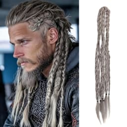 20 Inch Medieval Braided Ponytail Extensions Heat Resistant Synthetic Fiber Clip in Viking Hair for Men Women