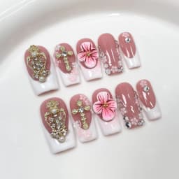 10Pcs 3D Green Flower Handmade Press on Nails French Fake Nails Wearable Stick-on Nails False Nail Uñas Накладные Ногти 네일팁