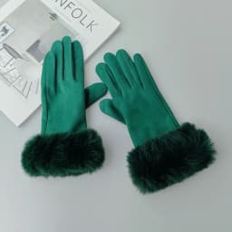Winter Suede Leather Internal Plush Full Finger Outdoor Riding Warm Gloves Woman's Plush Thick Touch Screen Driving Mittens H92